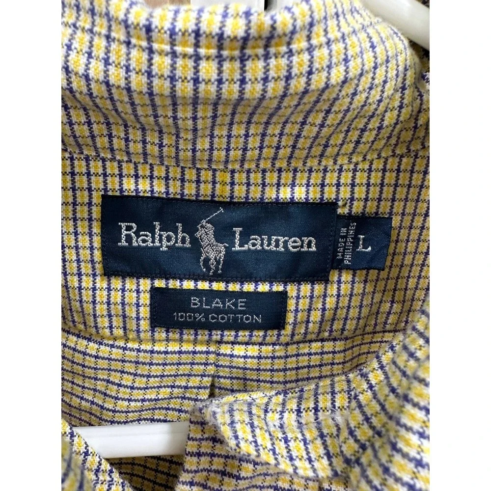 Ralph Lauren Blake Shirt Mens Large Yellow Blue Check Short‎ Sleeve Button Down
